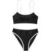 imageSUUKSESS Women High Waisted 2 Piece Bikini Set Cheeky High Cut Bandeau Swimsuit61 Black White
