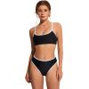 imageSUUKSESS Women High Waisted 2 Piece Bikini Set Cheeky High Cut Bandeau Swimsuit61 Black White