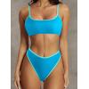 imageSUUKSESS Women High Waisted 2 Piece Bikini Set Cheeky High Cut Bandeau Swimsuit61 Blue