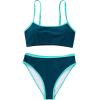 imageSUUKSESS Women High Waisted 2 Piece Bikini Set Cheeky High Cut Bandeau Swimsuit61 Green Blue