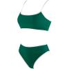 imageSUUKSESS Women High Waisted 2 Piece Bikini Set Cheeky High Cut Bandeau Swimsuit61 Green White