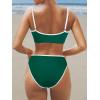 imageSUUKSESS Women High Waisted 2 Piece Bikini Set Cheeky High Cut Bandeau Swimsuit61 Green White