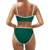 imageSUUKSESS Women High Waisted 2 Piece Bikini Set Cheeky High Cut Bandeau Swimsuit61 Green White
