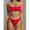 imageSUUKSESS Women High Waisted 2 Piece Bikini Set Cheeky High Cut Bandeau Swimsuit61 Red White
