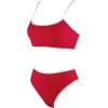 imageSUUKSESS Women High Waisted 2 Piece Bikini Set Cheeky High Cut Bandeau Swimsuit61 Red White