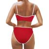 imageSUUKSESS Women High Waisted 2 Piece Bikini Set Cheeky High Cut Bandeau Swimsuit61 Red White