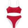 imageSUUKSESS Women High Waisted 2 Piece Bikini Set Cheeky High Cut Bandeau Swimsuit61 Red White