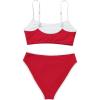 imageSUUKSESS Women High Waisted 2 Piece Bikini Set Cheeky High Cut Bandeau Swimsuit61 Red White