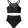 imageSUUKSESS Women High Waisted Bikini Sets Sexy Mesh High Neck Swimsuit 2 Piece73 Black