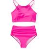 imageSUUKSESS Women High Waisted Bikini Sets Sexy Mesh High Neck Swimsuit 2 Piece73 Hot Pink
