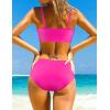 imageSUUKSESS Women High Waisted Bikini Sets Sexy Mesh High Neck Swimsuit 2 Piece73 Hot Pink