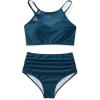 imageSUUKSESS Women High Waisted Bikini Sets Sexy Mesh High Neck Swimsuit 2 Piece73 Peacock Blue