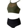 imageSUUKSESS Women High Waisted Bikini Sets Sexy Mesh High Neck Swimsuit 2 PieceBlack Green