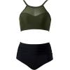 imageSUUKSESS Women High Waisted Bikini Sets Sexy Mesh High Neck Swimsuit 2 PieceBlack Green