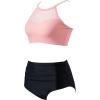 imageSUUKSESS Women High Waisted Bikini Sets Sexy Mesh High Neck Swimsuit 2 PiecePink Black Color Block