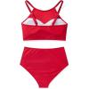 imageSUUKSESS Women High Waisted Bikini Sets Sexy Mesh High Neck Swimsuit 2 PieceRed