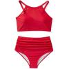 imageSUUKSESS Women High Waisted Bikini Sets Sexy Mesh High Neck Swimsuit 2 PieceRed
