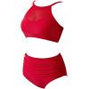 imageSUUKSESS Women High Waisted Bikini Sets Sexy Mesh High Neck Swimsuit 2 PieceRed