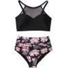 imageSUUKSESS Women High Waisted Bikini Sets Sexy Mesh High Neck Swimsuit 2 PieceVintage Black Floral