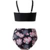 imageSUUKSESS Women High Waisted Bikini Sets Sexy Mesh High Neck Swimsuit 2 PieceVintage Black Floral