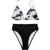 imageSUUKSESS Women High Waisted High Cut Bikini Set Sexy Triangle Two Piece Swimsuits1 Black White Tie Dye
