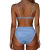 imageSUUKSESS Women High Waisted High Cut Bikini Set Sexy Triangle Two Piece Swimsuits1 Blue White Stripe