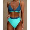 imageSUUKSESS Women High Waisted High Cut Bikini Set Sexy Triangle Two Piece Swimsuits1 Green Blue