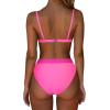 imageSUUKSESS Women High Waisted High Cut Bikini Set Sexy Triangle Two Piece Swimsuits1 Pink Color Block