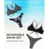 imageSUUKSESS Women High Waisted Thong Bikini Set Reversible String 2 Piece Swimsuit56 Black Floral White Striped
