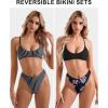 imageSUUKSESS Women High Waisted Thong Bikini Set Reversible String 2 Piece Swimsuit56 Black Floral White Striped