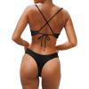 imageSUUKSESS Women High Waisted Thong Bikini Set Reversible String 2 Piece Swimsuit56 Black White
