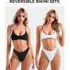 imageSUUKSESS Women High Waisted Thong Bikini Set Reversible String 2 Piece Swimsuit56 Black White