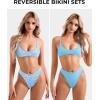 imageSUUKSESS Women High Waisted Thong Bikini Set Reversible String 2 Piece Swimsuit56 Blue Ditsy Floral
