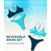 imageSUUKSESS Women High Waisted Thong Bikini Set Reversible String 2 Piece Swimsuit56 Green Blue