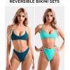 imageSUUKSESS Women High Waisted Thong Bikini Set Reversible String 2 Piece Swimsuit56 Green Blue