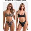 imageSUUKSESS Women High Waisted Thong Bikini Set Reversible String 2 Piece Swimsuit56 Leopard