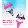 imageSUUKSESS Women High Waisted Thong Bikini Set Reversible String 2 Piece Swimsuit56 Pink Black Floral