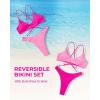imageSUUKSESS Women High Waisted Thong Bikini Set Reversible String 2 Piece Swimsuit56 Pink Color Block