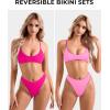 imageSUUKSESS Women High Waisted Thong Bikini Set Reversible String 2 Piece Swimsuit56 Pink Color Block
