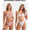 imageSUUKSESS Women High Waisted Thong Bikini Set Reversible String 2 Piece Swimsuit56 Pink Floral White