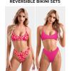 imageSUUKSESS Women High Waisted Thong Bikini Set Reversible String 2 Piece Swimsuit56 Pink Yellow Floral