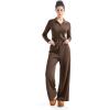 imageSUUKSESS Women Knit Long Sleeve Lounge Sets Ribbed Matching Comfy Two Piece SetsBrown