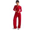 imageSUUKSESS Women Knit Long Sleeve Lounge Sets Ribbed Matching Comfy Two Piece SetsRed