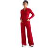 imageSUUKSESS Women Knit Long Sleeve Lounge Sets Ribbed Matching Comfy Two Piece SetsRed