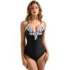 imageSUUKSESS Women Lace One Piece Swimsuit Tummy Control V Neck Bathing Suit87 Black