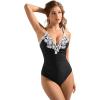 imageSUUKSESS Women Lace One Piece Swimsuit Tummy Control V Neck Bathing Suit87 Black