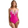 imageSUUKSESS Women Lace One Piece Swimsuit Tummy Control V Neck Bathing Suit87 Hot Pink