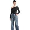 imageSUUKSESS Women Long Sleeve Off Shoulder Tops Trendy Cowl Neck Going Out Shirt for FallBlack