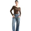 imageSUUKSESS Women Long Sleeve Off Shoulder Tops Trendy Cowl Neck Going Out Shirt for FallBrown