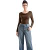 imageSUUKSESS Women Long Sleeve Off Shoulder Tops Trendy Cowl Neck Going Out Shirt for FallBrown